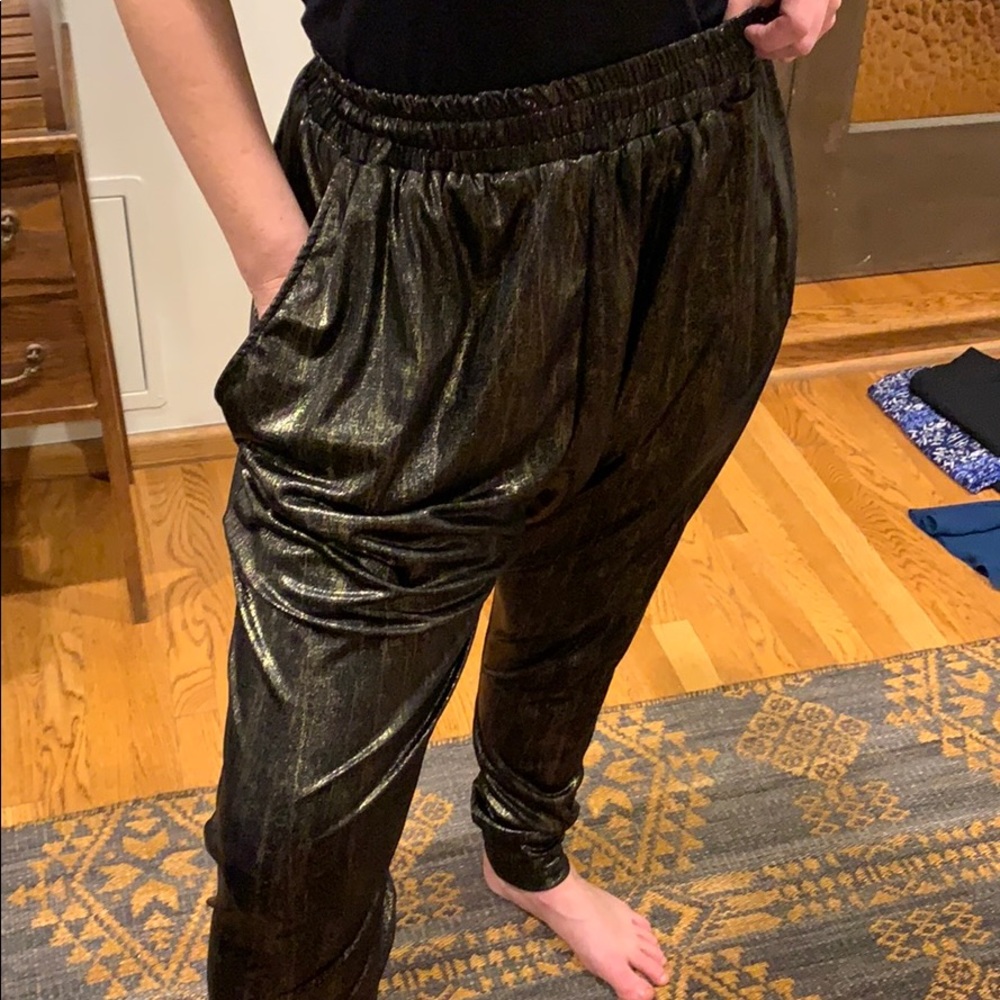 Gold black Boutique LA designer harem pants.